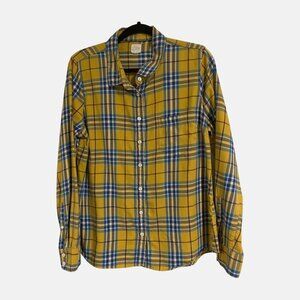 J. Crew Womens Perfect Shirt Plaid Flannel Button-up Yellow/Gold Blue Size Large